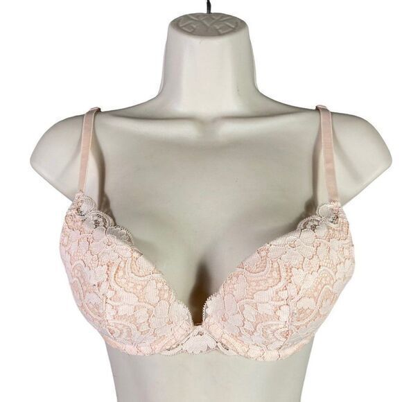Lace Bra Push Bras 32B Womens Sexy Lingerie Padded Underwire Lift Beige‎ Ladies - Picture 1 of 9